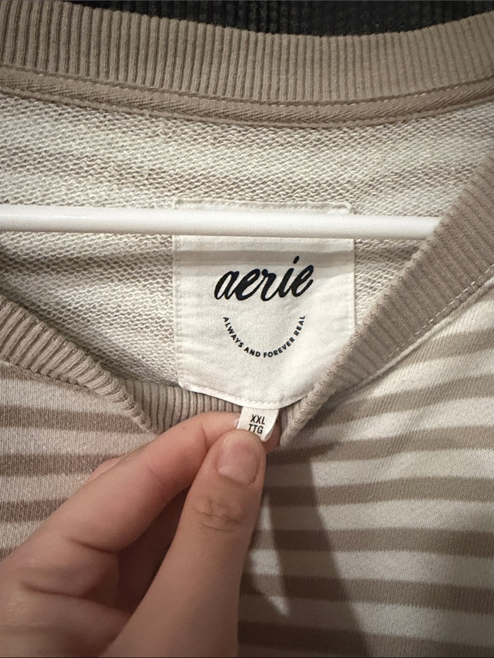 aerie Striped Taupe and Cream Crewneck Sweater - Picture 2 of 2